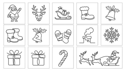 Fototapeta premium Set of Minimalist Continuous Line Art Christmas Holiday Icons and Elements