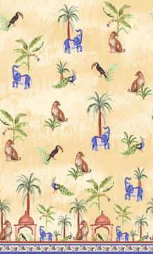 beautiful authentic animal tropical textured seamless border print pattern 