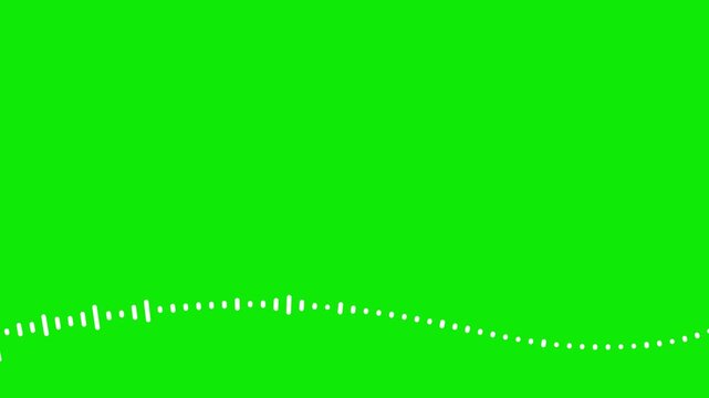 Curved waveform linear visualizer bouncing on green screen. The wavy frequency audio spectrum is highly suited for dynamic music production edits. Apply a chroma key tool for transparencies.