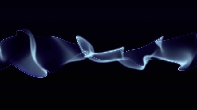 Glowing blue abstract digital smoke waves flowing gracefully across a dark background creating an elegant visual motion loop graphic animation effect for modern technology presentations and creative f