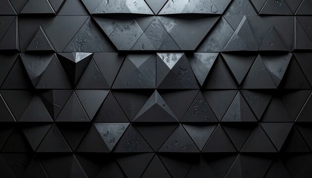 Black 3D geometric triangle pattern textured wall background