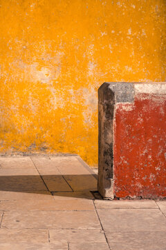 Colorful wall and stone bench at Pena Palace in Sintra