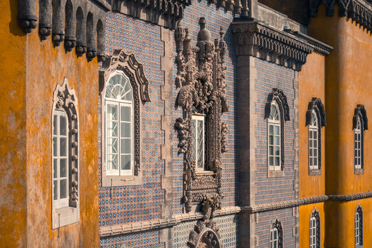 Ornate facade of Palacio da Pena in Sintra, Portugal