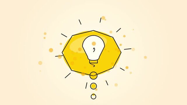 Animated light bulb inside a thought bubble symbol representing bright ideas and innovation process
