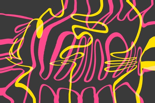 Abstract pink and yellow line art on dark background