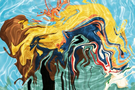 Abstract fluid art with digital marble color distortion