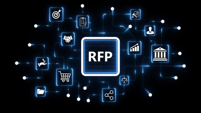 Request for Proposal R F P Process Business Concept with and Global Network Connections proposal process on alpha transparent background.