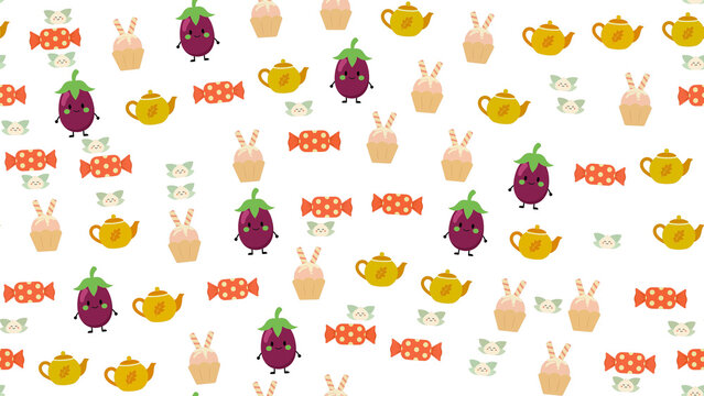 Cute cartoon pattern of food and kitchen items