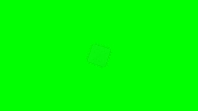 Classic Grey Microchip Icon with Rounded Pins and Symmetrical Circuit on Green Screen