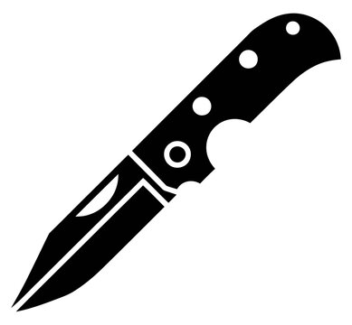 A solid black vector icon depicting a sharp tactical or survival knife with a sturdy handle and fing