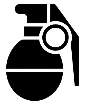 Black vector icon illustrating a classic hand grenade with a pin and lever, representing military co