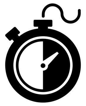 Black vector icon of a stopwatch showing elapsed time with a split face indicating a time interval