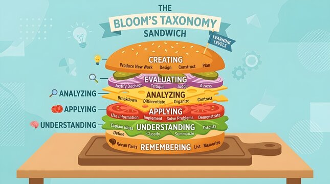 Bloom Taxonomy sandwich illustration educational graphic design asset
