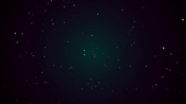 Abstract quantum prism rotating with glowing particles on black background
