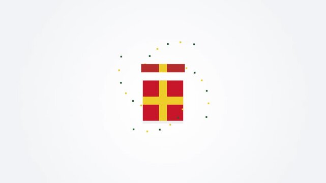 Red gift box with yellow ribbon and confetti. Simple, cheerful design for festive occasions. Perfect for holiday, birthday, chrismast gift, xmast, new year.