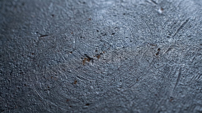 Macro texture of rough dark brushed metal surface with circular scratches and pits