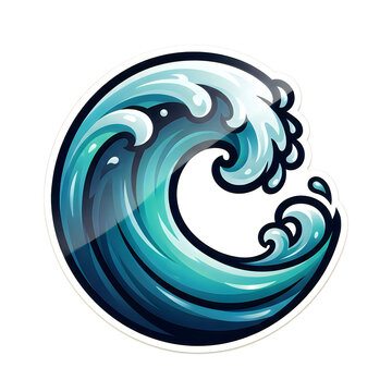 Dynamic ocean wave vector illustration sticker in classic japanese art style on clean white background.