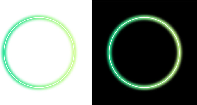 Glowing mint green ring icon, neon circular light frame with smooth gradient outline on transparent background