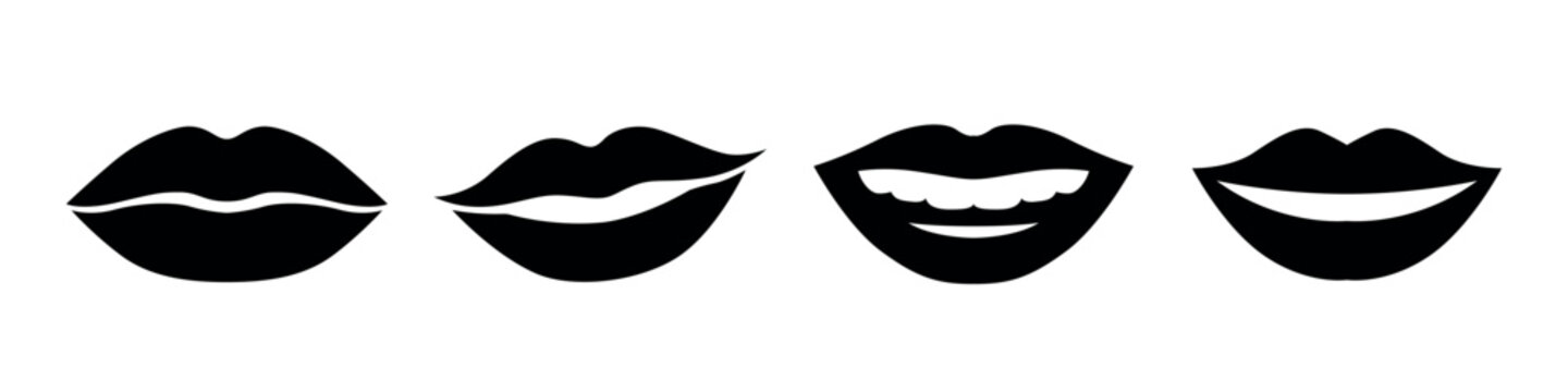 Lips silhouette icon set for beauty and makeup design   