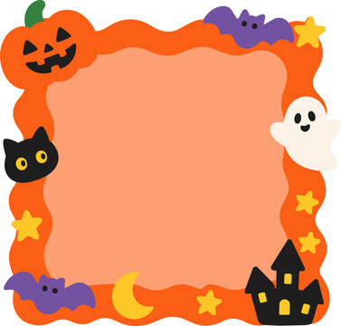 할로윈 유령 호박 테두리 프레임 메모지 / ハロウィン お化け カボチャ 枠 フレーム メモ / Halloween ghost pumpkin border frame memo