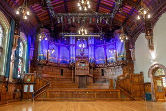 Pipe organ in the Main Hall inside the Guildhall in Derry, Londonderry, Northern Ireland