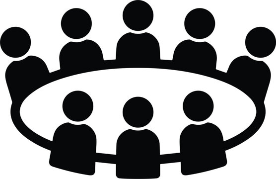 Business meeting round table icon silhouette for corporate teamwork board conference seminar discussion management graphic elements