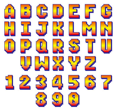 8 bit pixel font. Retro computer alphabet typography