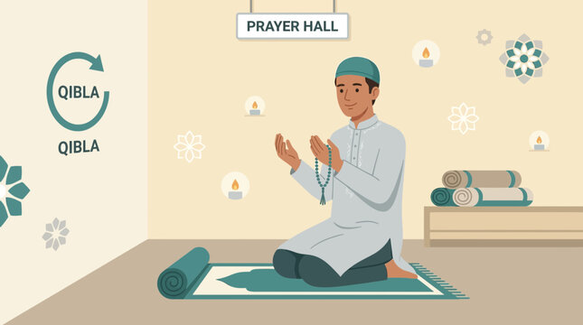 Muslim Man Praying Qibla - Isolated Transparent Background