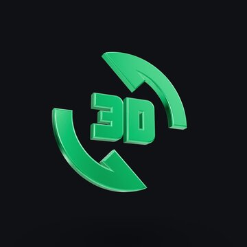 A 3D text logo rotates continuously within a circular green arrow graphic, creating a dynamic motion design element against a dark background in four sequential video frames.