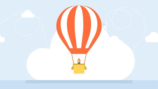 Striped simple aerostat isolate on white background. Hot air balloon silhouette Icon. Striped balloon with Basket. Colorful hot air balloons flat travel and adventure. 2d flat animation. Video