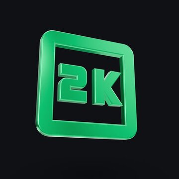 A 3D green 2K resolution logo icon rotating on a dark background in four sequential video frames showing seamless motion, digital design concept, high-definition motion graphics loop.