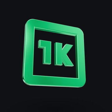 Rotating green 1K milestone badges floating on dark background in 3D motion loop, perfect for social media subscriber celebration graphics, achievement highlights and follower milestone animations.