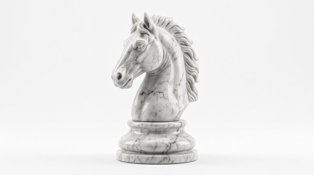 Marble chess knight piece isolated on a white background