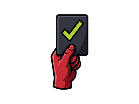 Hand Holding Dark Approval Card With Green Checkmark Vector Illustration
