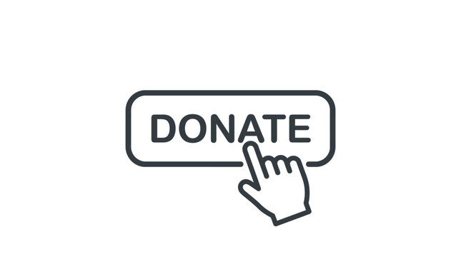 Minimalist black donate button icon with cursor hand pointer clicking for digital giving campaigns