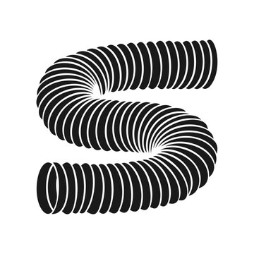 Flexible corrugated hose curved into letter S shape