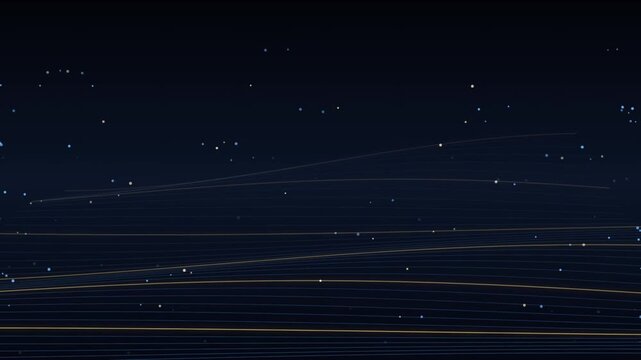 Abstract Digital Particle Motion Background with Glowing Neon Data Lines and Flowing Light Particles