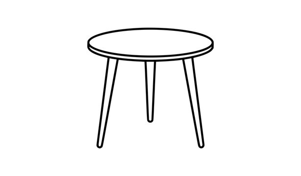 Minimalist round side table with three legs outline vector illustration