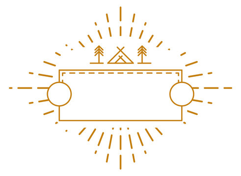 A yellow and white design with a frame that says camping