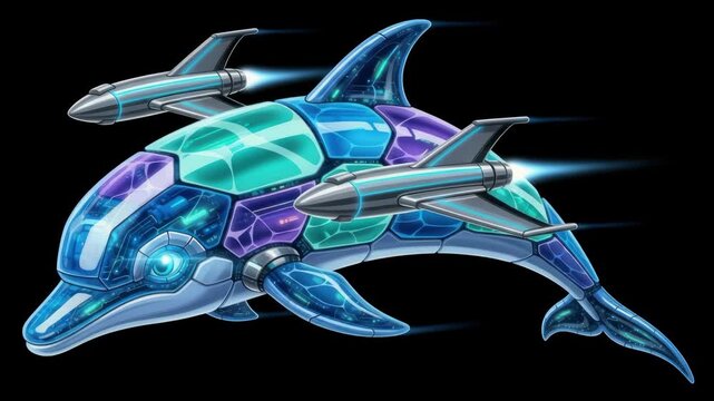 Cybernetic dolphin squadron animation for futuristic marine technology projects and virtual
