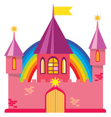 Obraz premium A castle with a rainbow on top of it