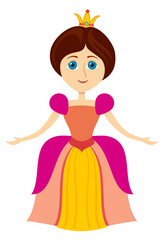 Obraz premium A cartoon princess is wearing a pink and yellow dress and is smiling