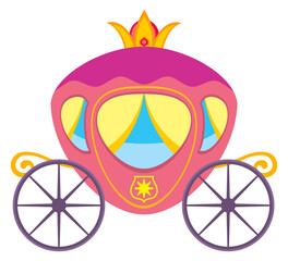 Obraz premium A cartoon carousel with a pink carriage and yellow curtains