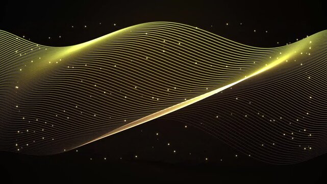 Elegant Golden Wave Animation with Floating Particles on a Deep Black Background Luxury Motion Graphi