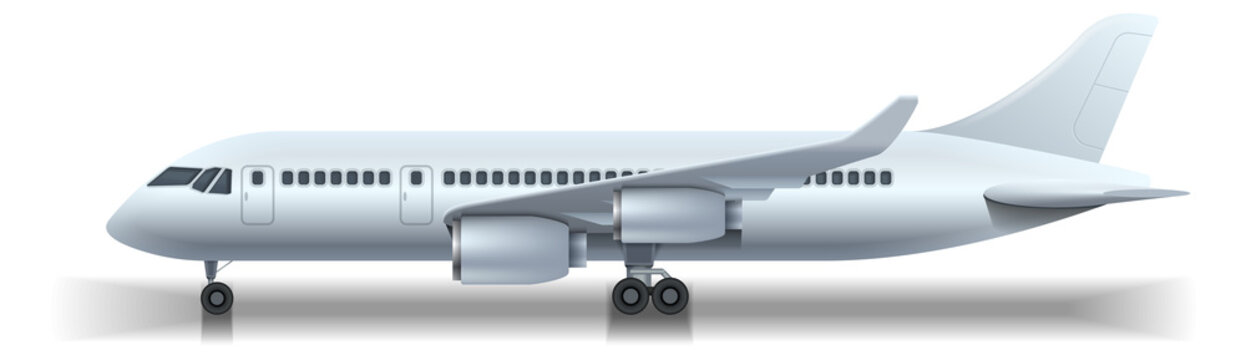 A white airplane is parked on the runway