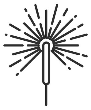 A black and white drawing of a firework with a long stick