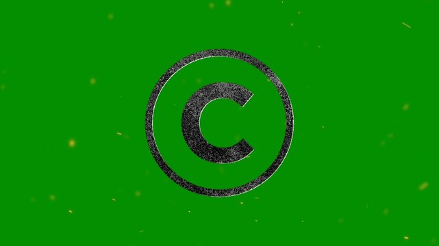 Grunge style copyright symbol isolated on a bright green chroma key screen background