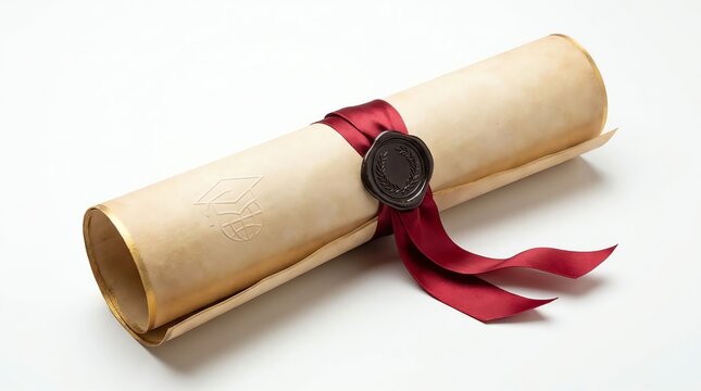 Graduation Diploma Tied with Red Ribbon and Wax Seal
