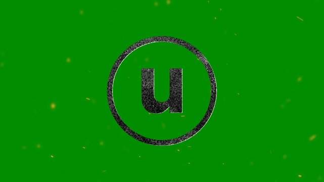 Lowercase letter u inside a textured circular frame on green background