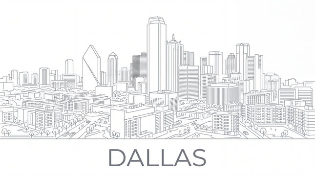 Panoramic skyline line art of dallas city buildings